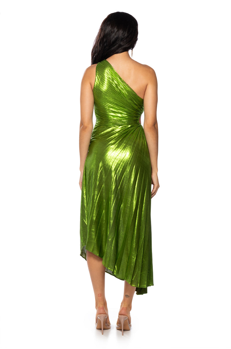 ELEVATE ME PLEATED CUT OUT METALLIC MIDI DRESS