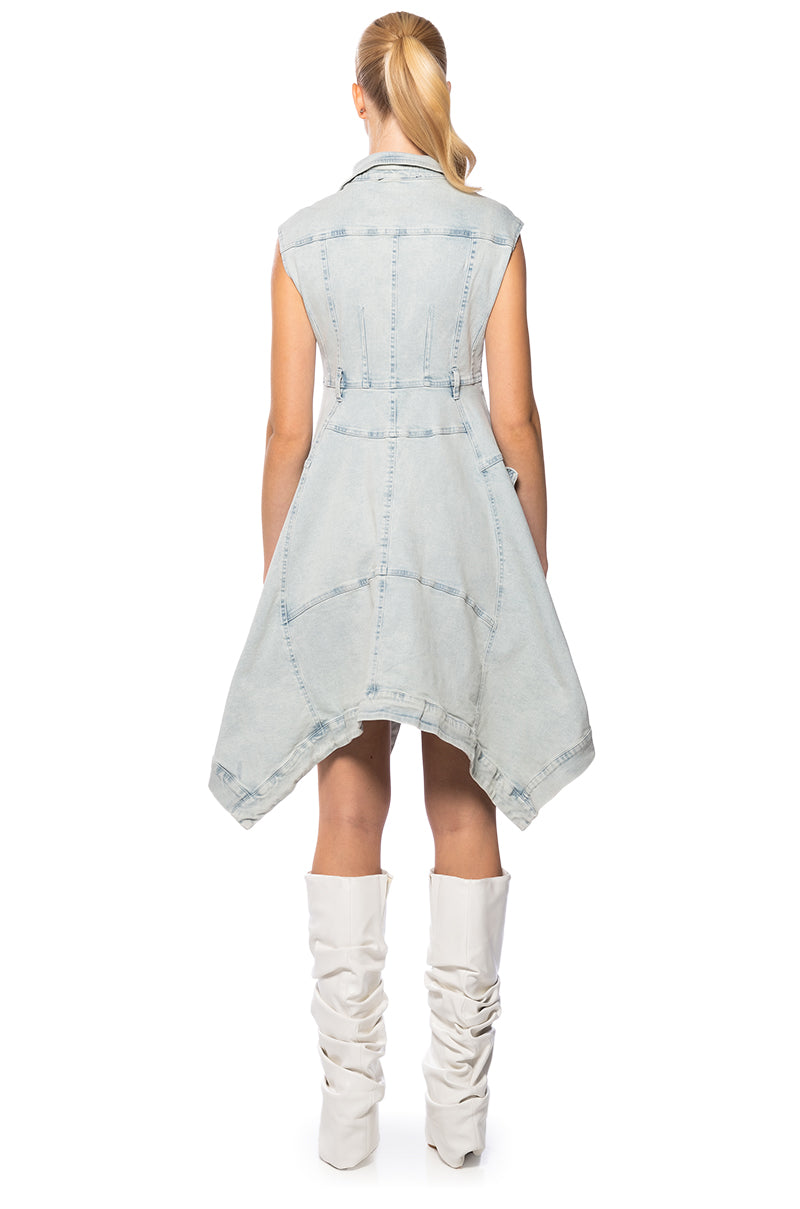 WINONA CAP SLEEVE BUTTON DOWN DENIM MIDI DRESS