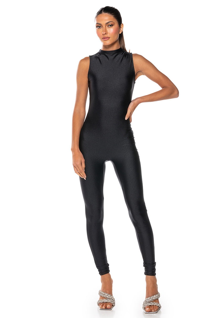 THE CASSIE SLEEVELESS SLINKY JUMPSUIT IN BLACK