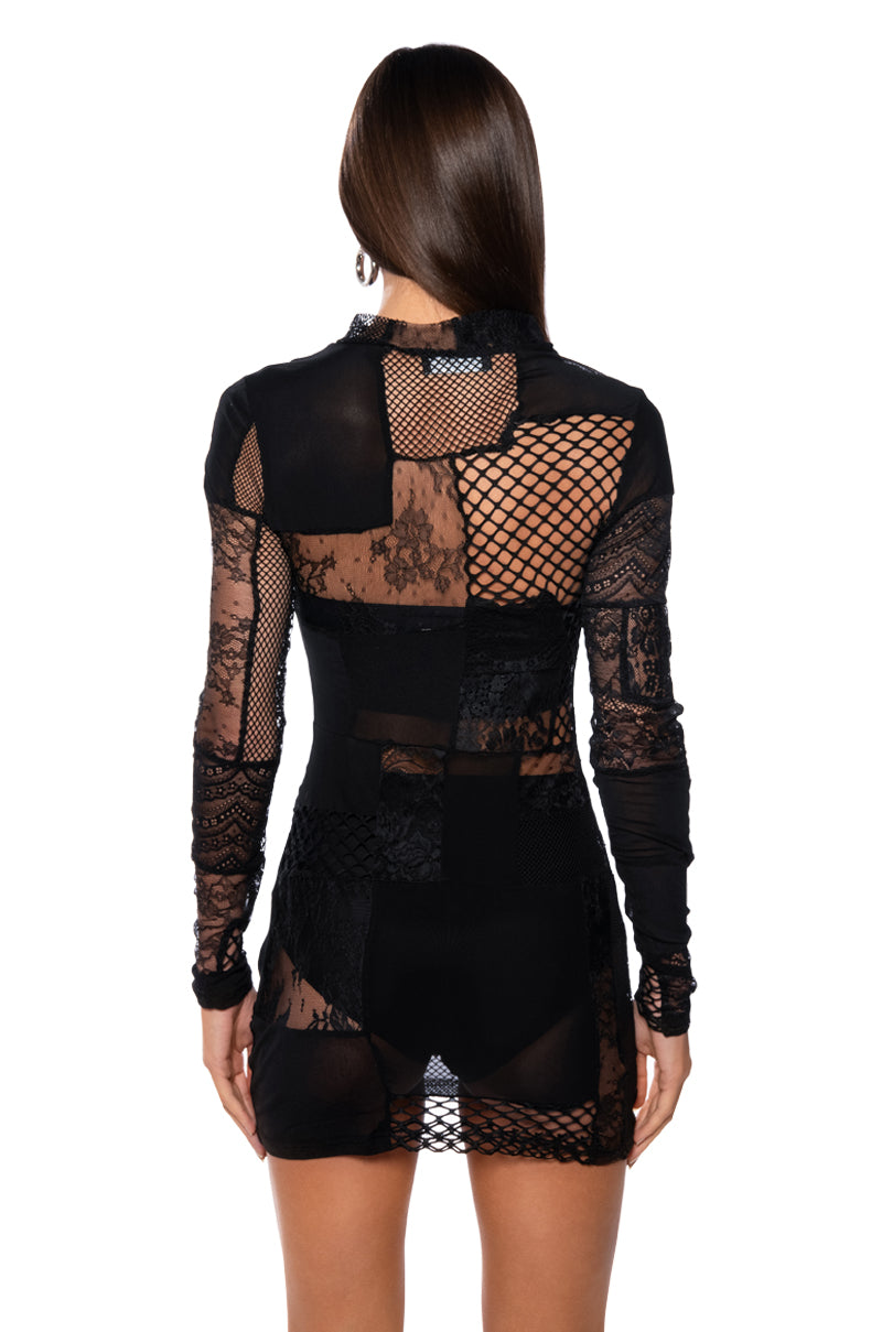 GINA MESH PATCHWORK MINI DRESS