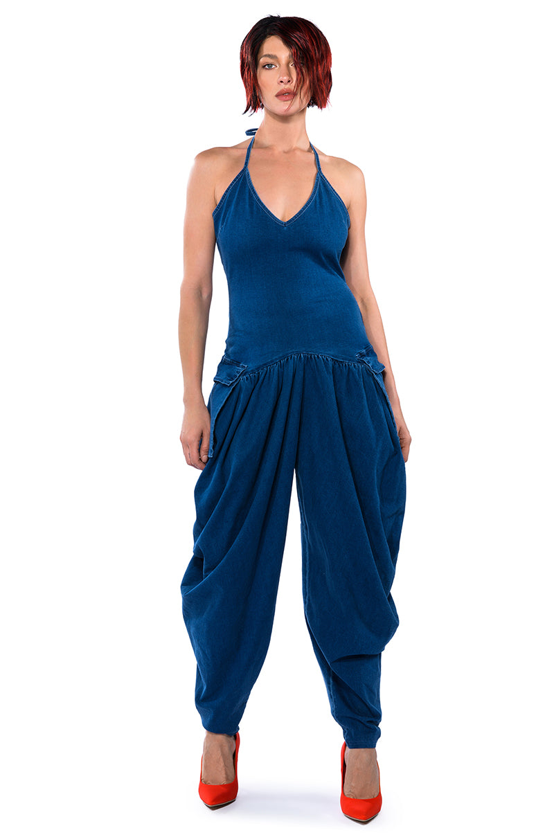 THALIA RELAXED FIT HALTER NECK JUMPSUIT