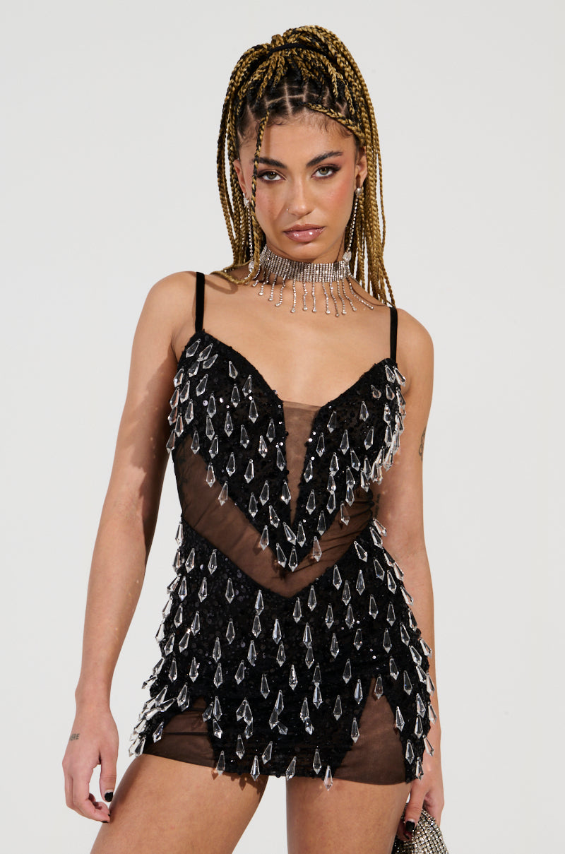 JULIETTE CRYSTAL EMBELLISHED MINI DRESS