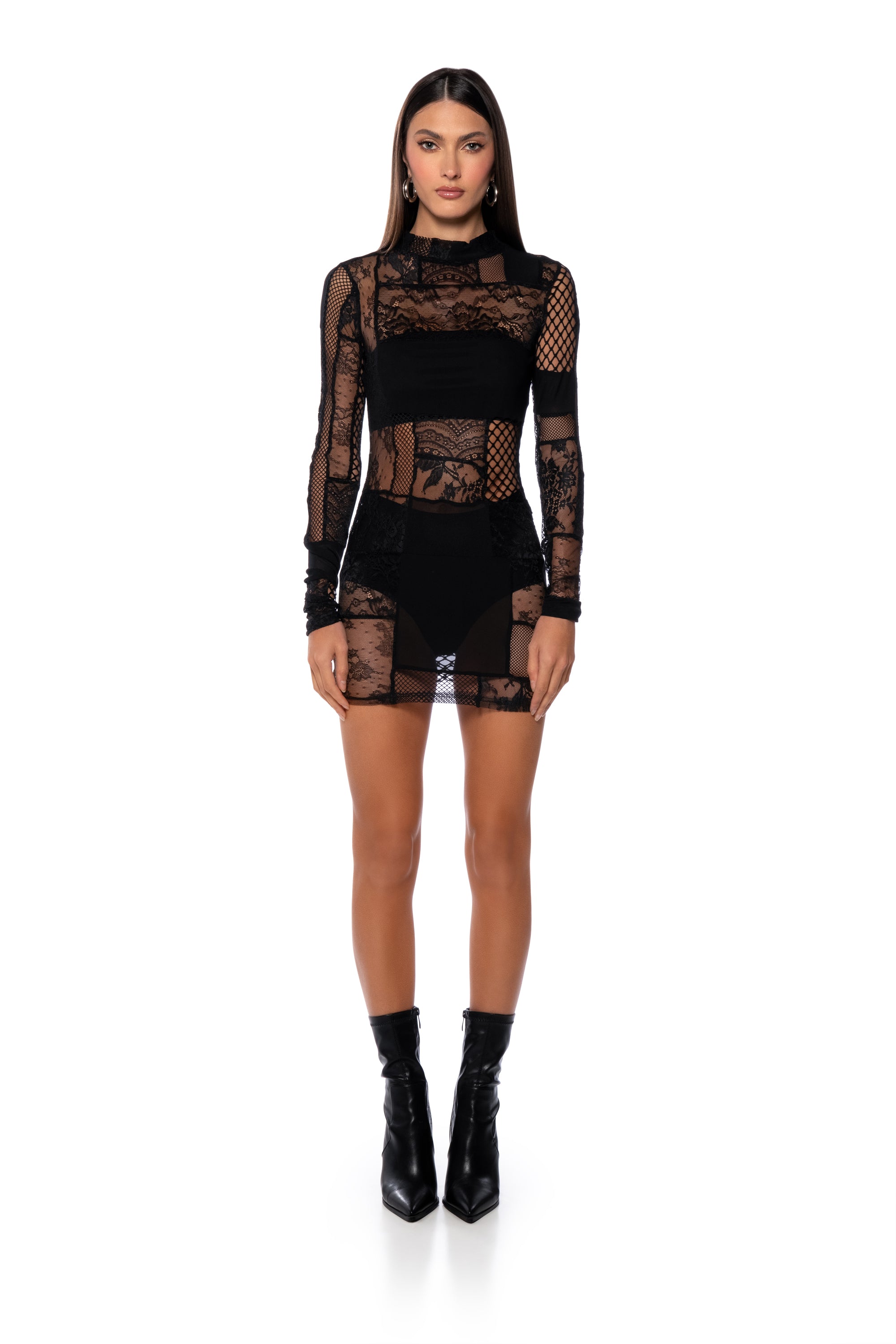 GINA MESH PATCHWORK MINI DRESS