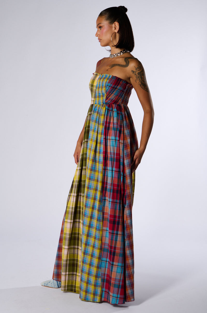 ALL DIFFERENT PLAIDS MAXI DRESS