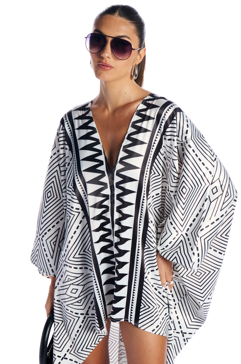 KONA PRINTED DEEP V KAFTAN DRESS