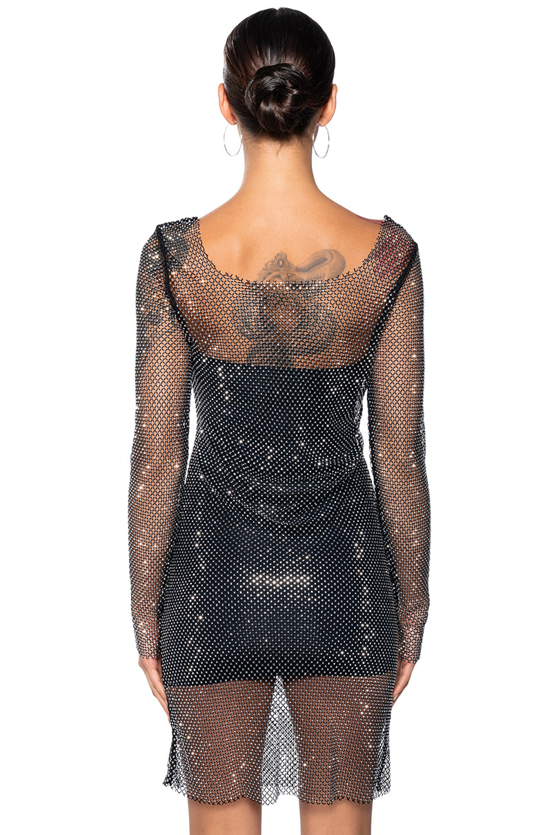 KAMDYN RHINESTONE MESH MINI DRESS