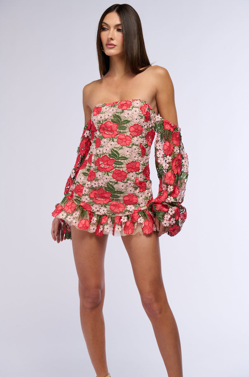 FLOWER POWER OFF THE SHOULDER MINI DRESS