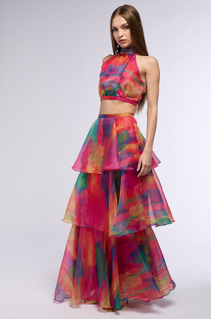 HOT TODDY PRINTED HALTER TOP AND MAXI SKIRT TWO PIECE SET