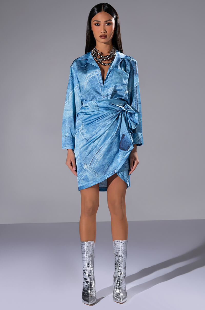 CALL IT WHAT YOU WANT FAUX DENIM DRESS