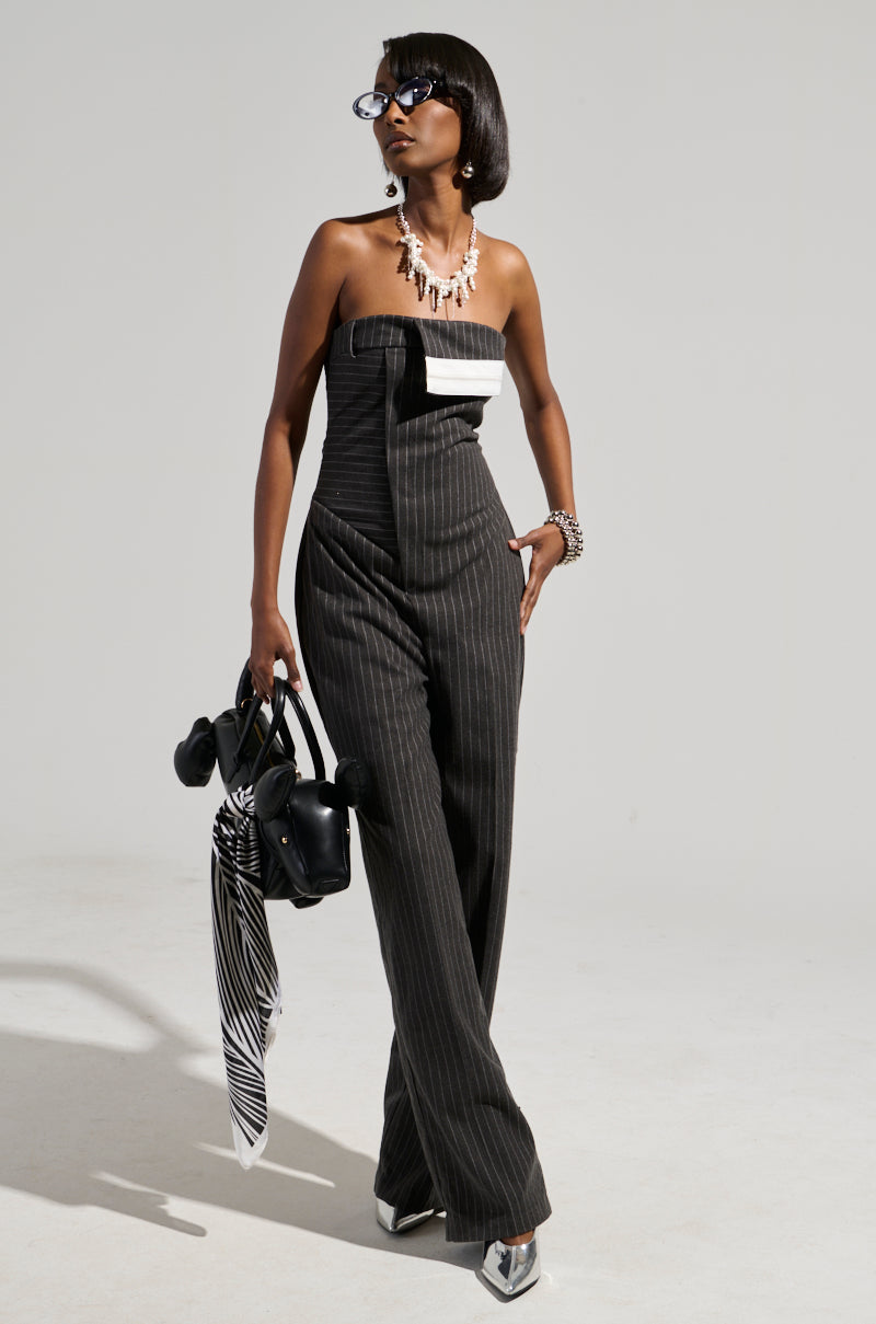 RITA PINSTRIPE SUITED JUMPSUIT