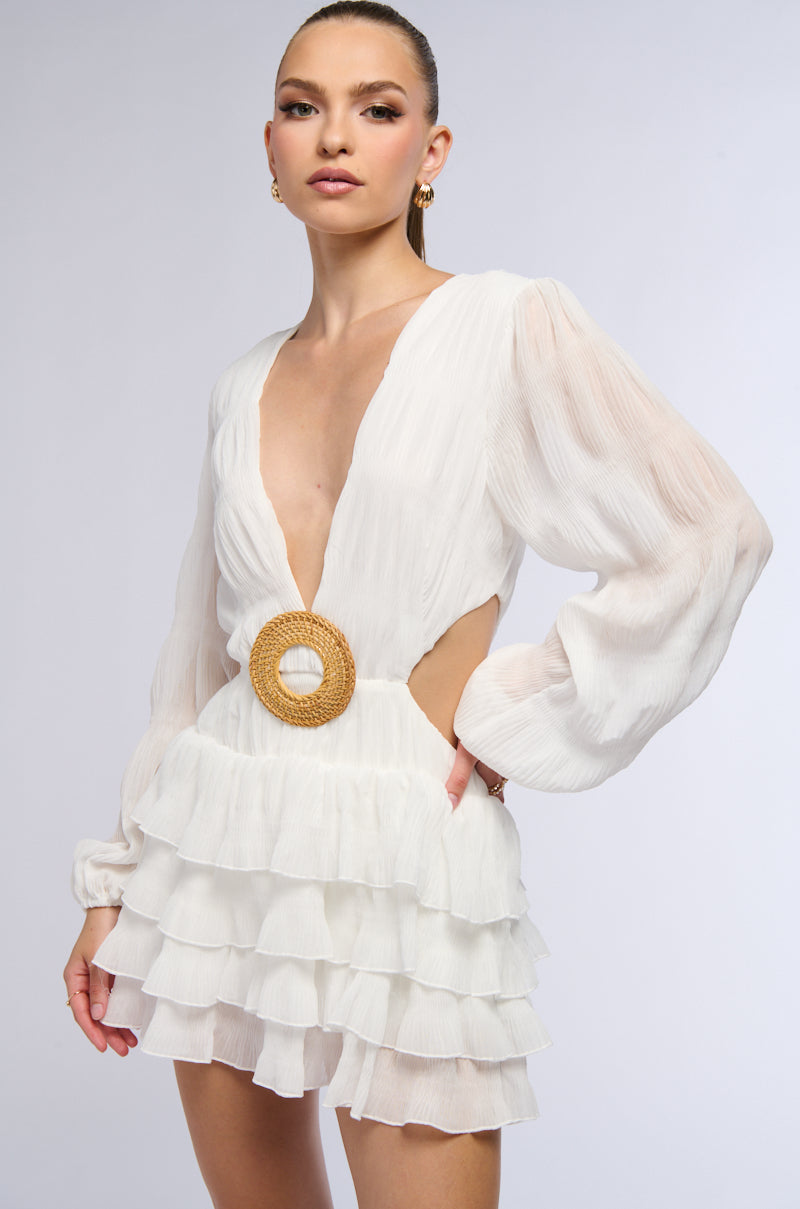 ON ISLAND TIME RUFFLED MINI DRESS-WHITE