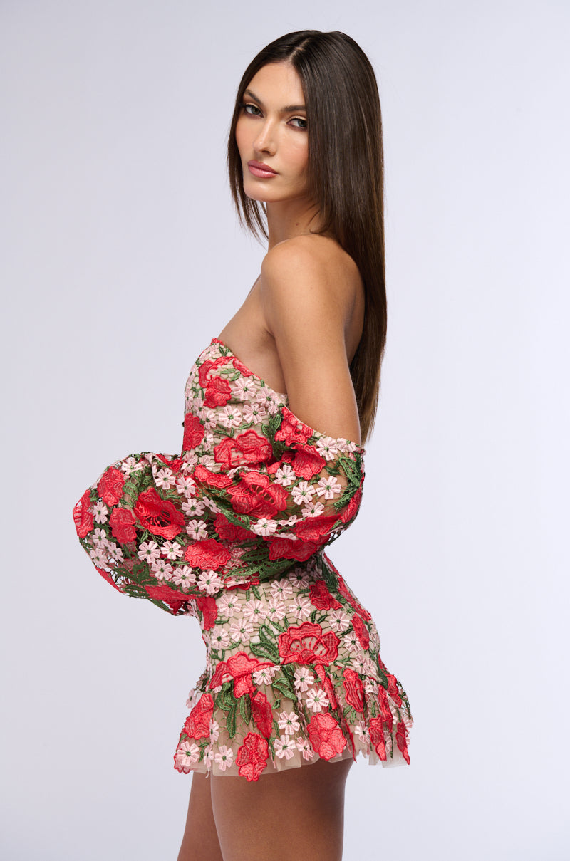 FLOWER POWER OFF THE SHOULDER MINI DRESS