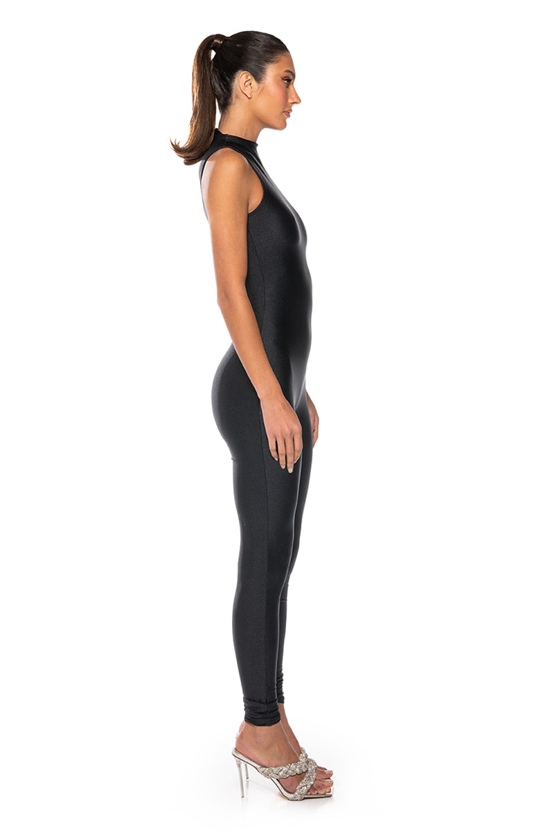 THE CASSIE SLEEVELESS SLINKY JUMPSUIT IN BLACK