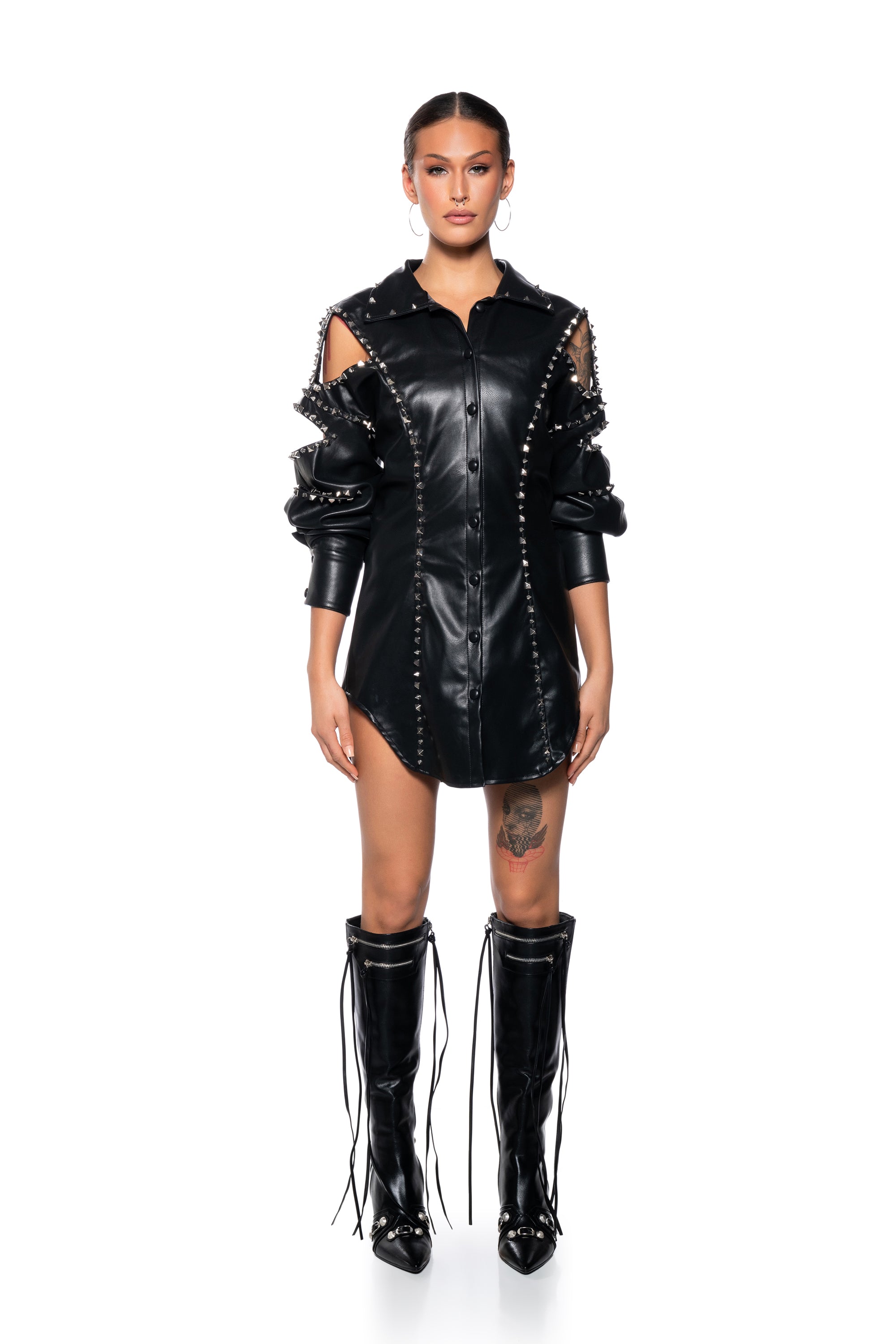 ROCK AND ROLL PU SHIRT DRESS