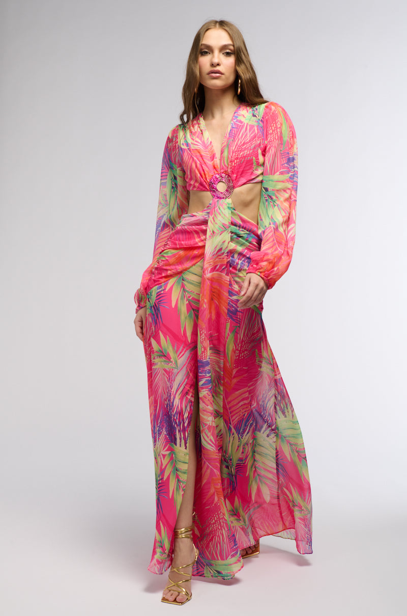 HEART OF PALM PRINTED MAXI DRESS IN PINK MULTI