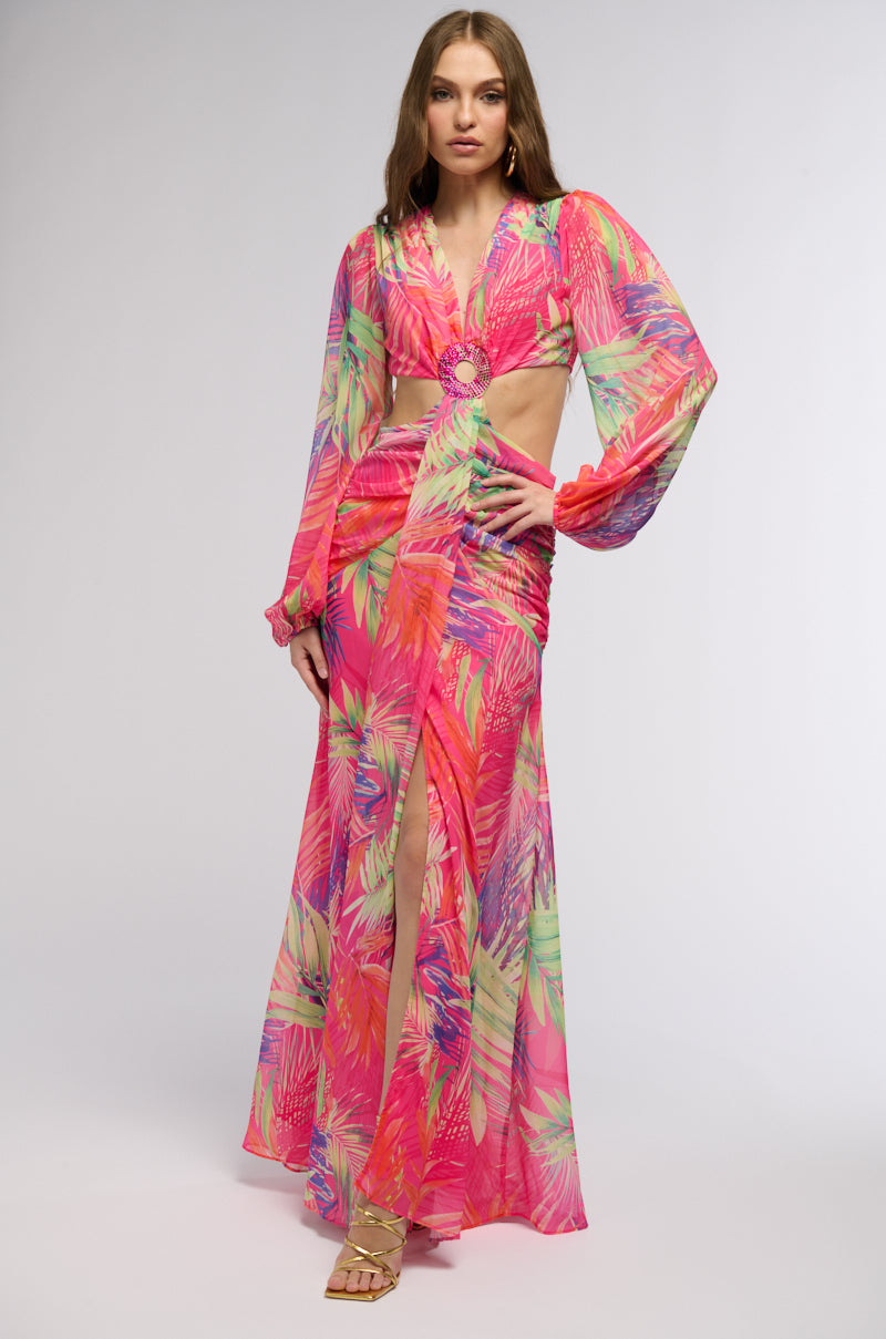 HEART OF PALM PRINTED MAXI DRESS IN PINK MULTI