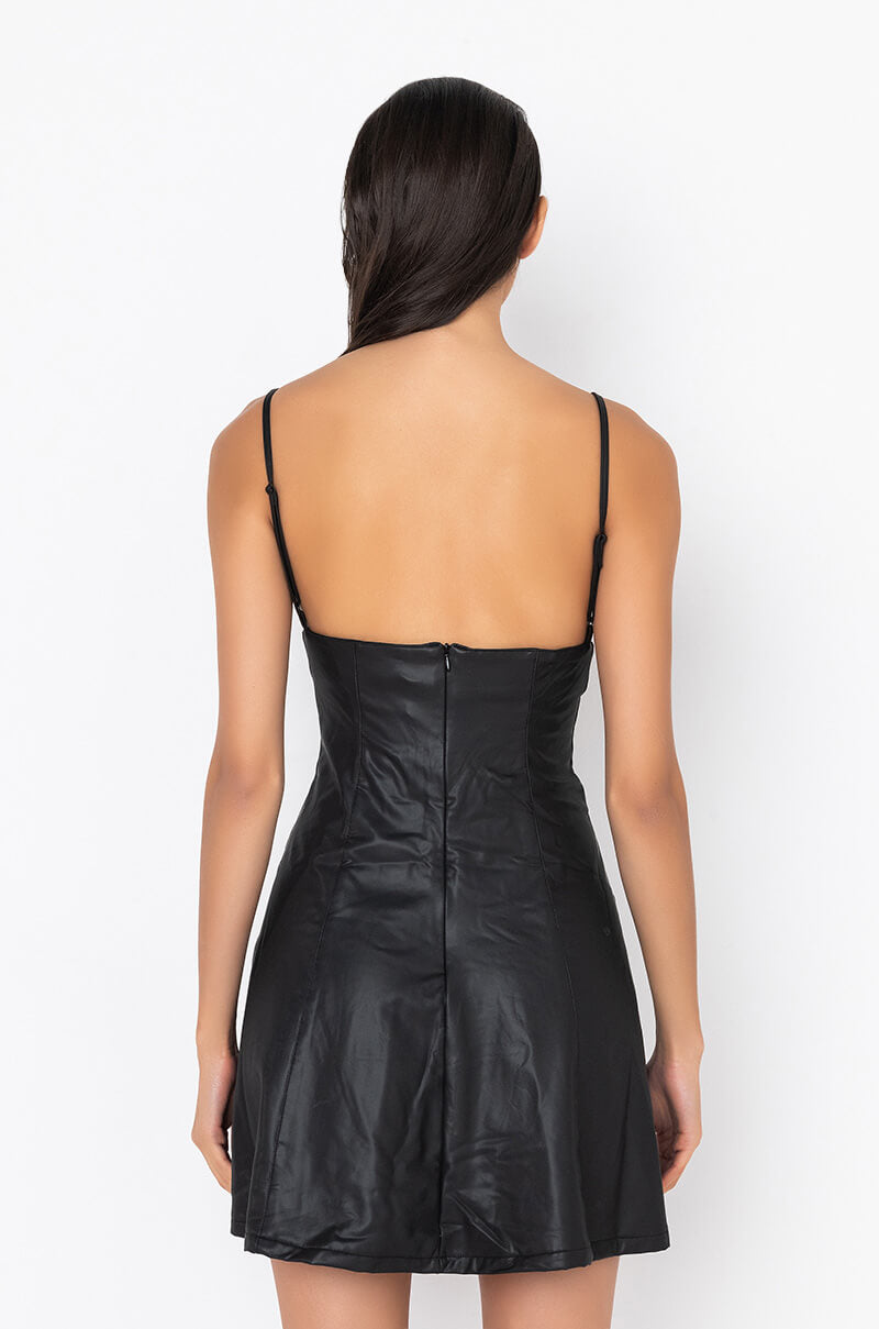 VEGAN LEATHER ESSENTIAL MINI DRESS BLACK