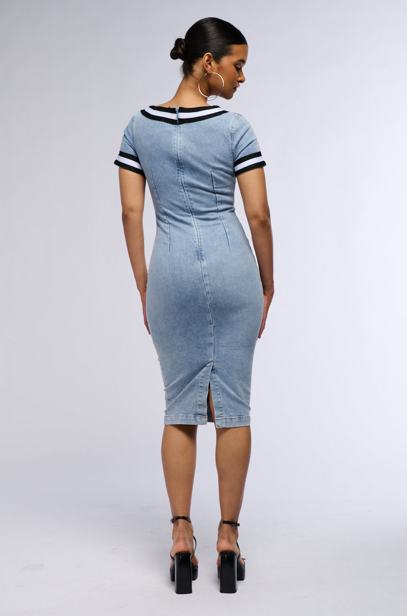 SPORTY AND NICE DENIM MIDI DRESS