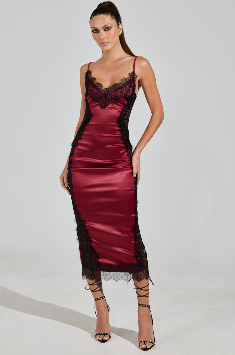 SHOW US WHAT YOU GOT SATIN MIDI DRESS