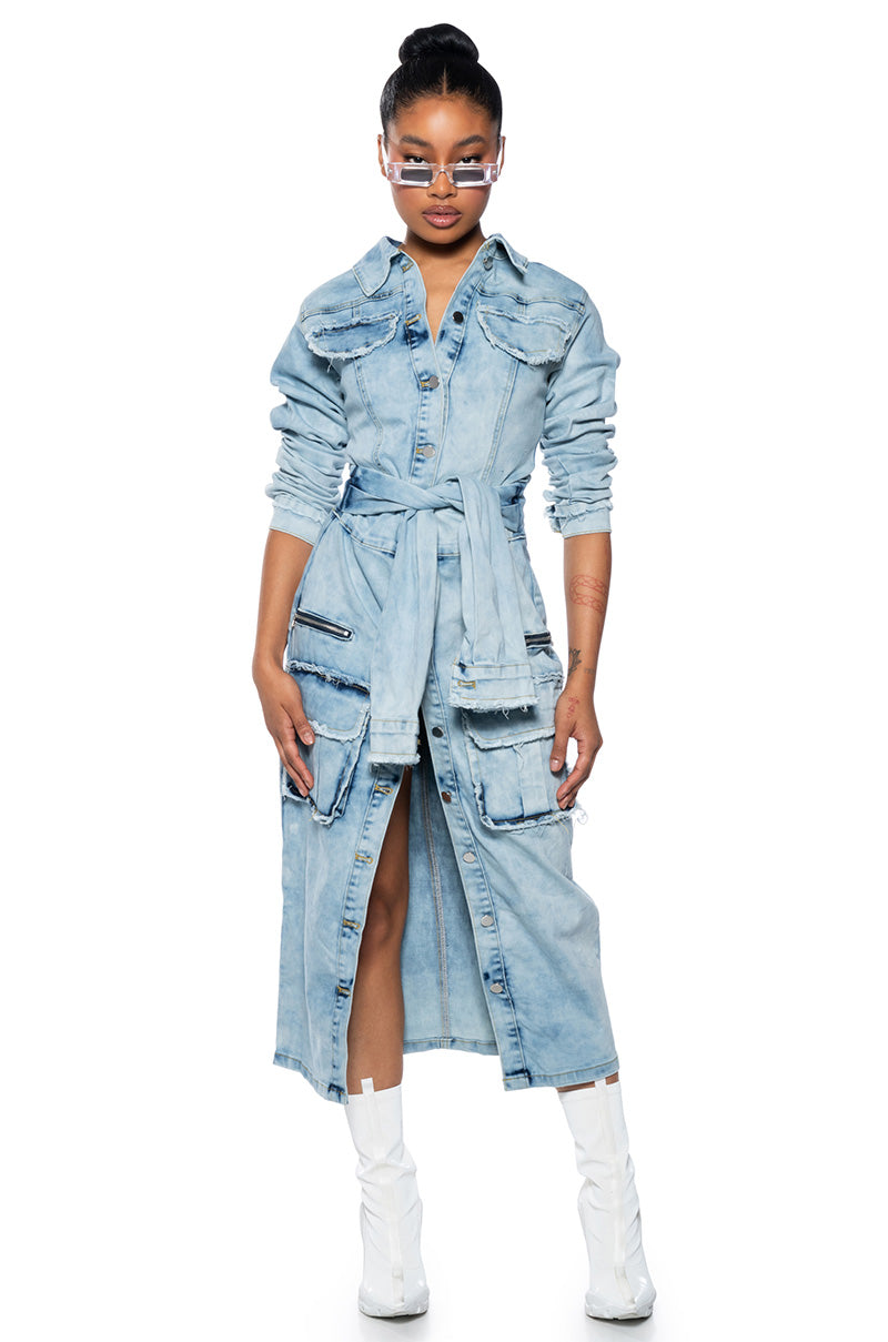 STARTING NEW DENIM MIDI DRESS