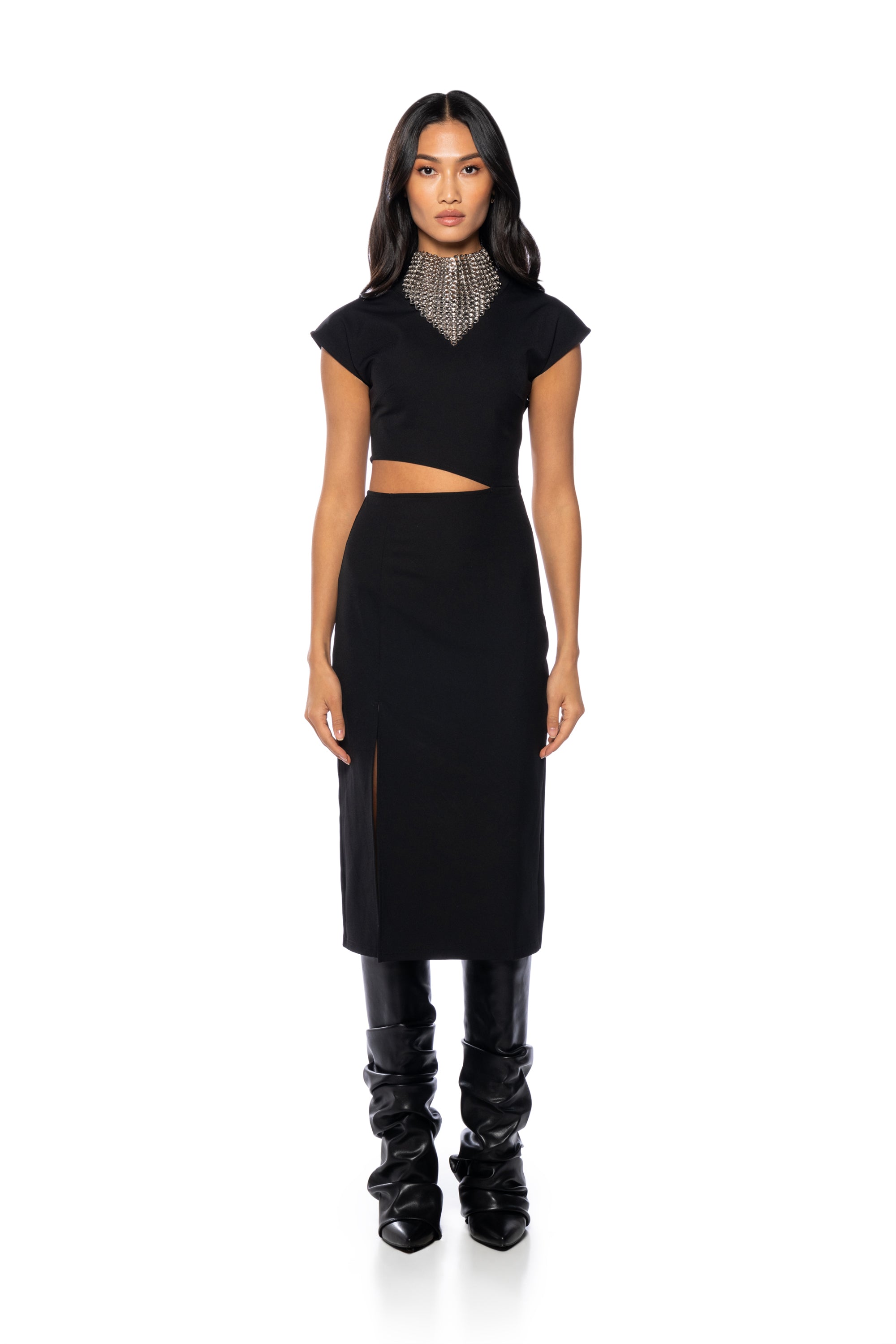 TERRY CUT OUT TSHIRT MIDI DRESS