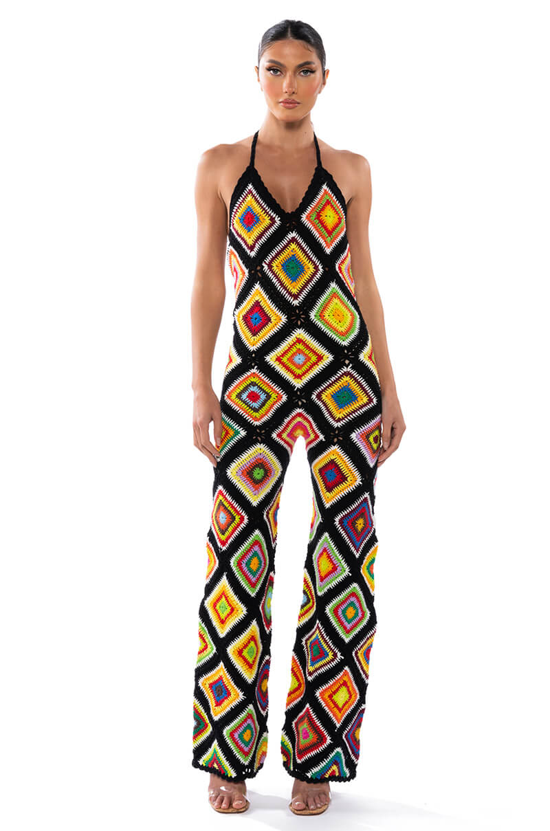 THE WAY YOU GROOVE CROCHET HALTER JUMPSUIT