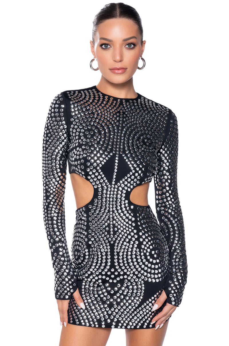 AUDRINA STUDDED CUTOUT MINI DRESS