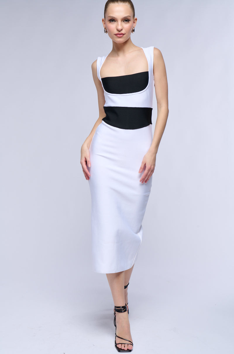 BIANCA COLORBLOCK BANDAGE KNIT MIDI DRESS