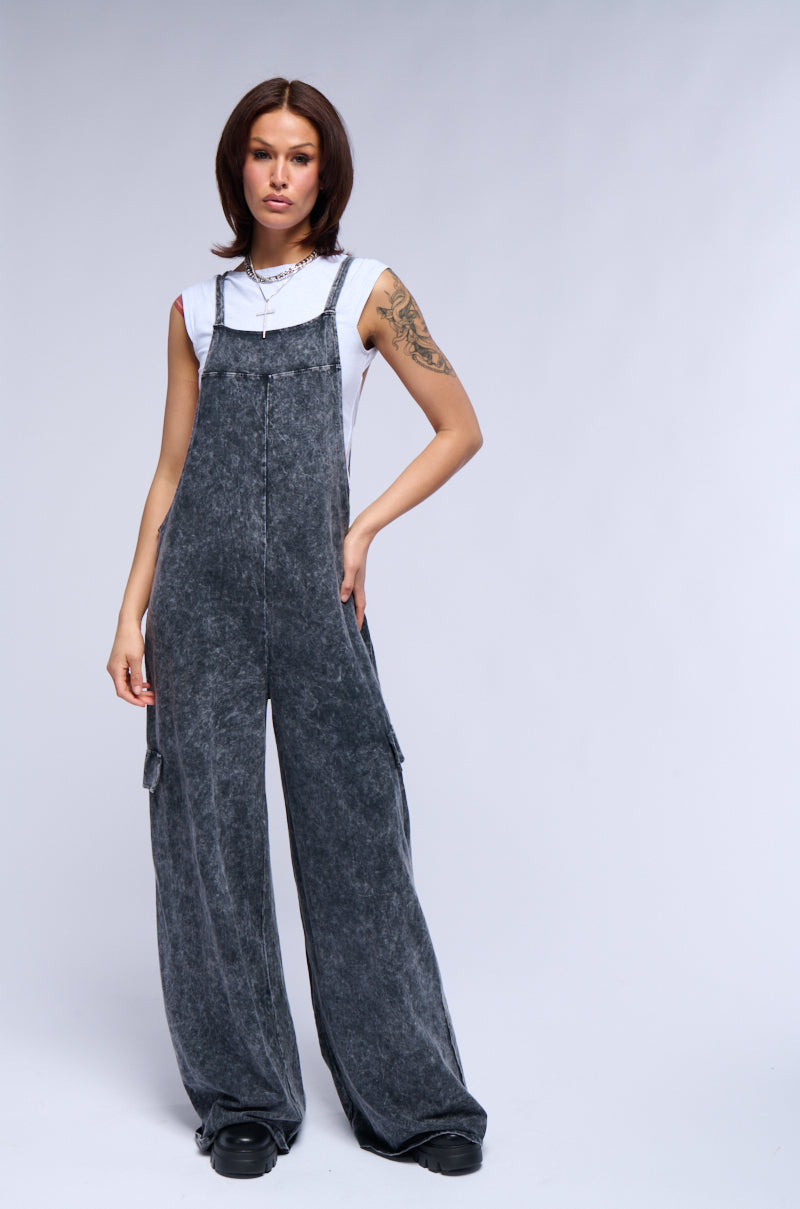 GAIA WASHED WIDE LEG JUMPSUIT IN CHARCOAL