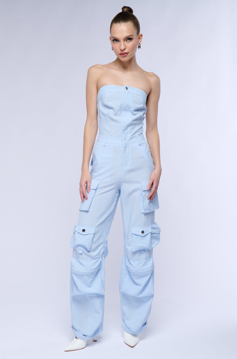 SUCKER FOR YOU SEERSUCKER JUMPSUIT