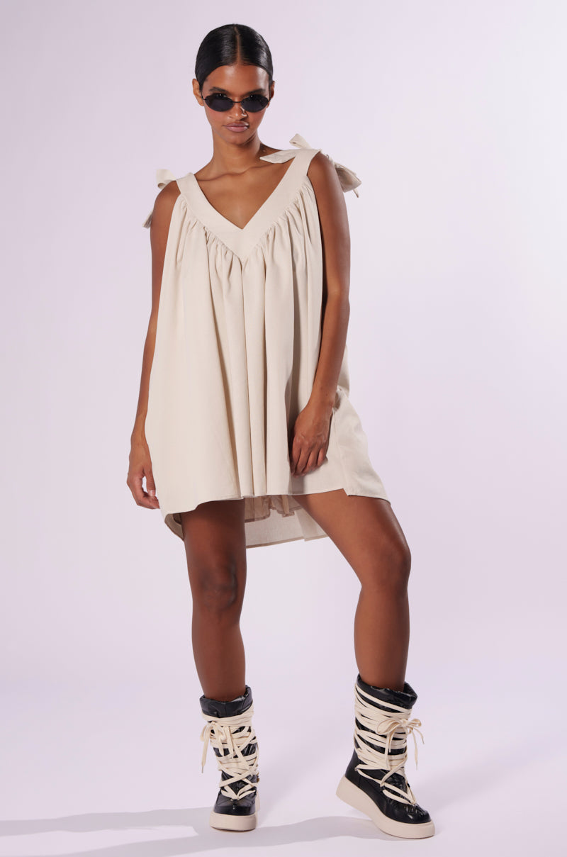 ENDLESS SUMMER TIE STRAP LINEN MINI DRESS