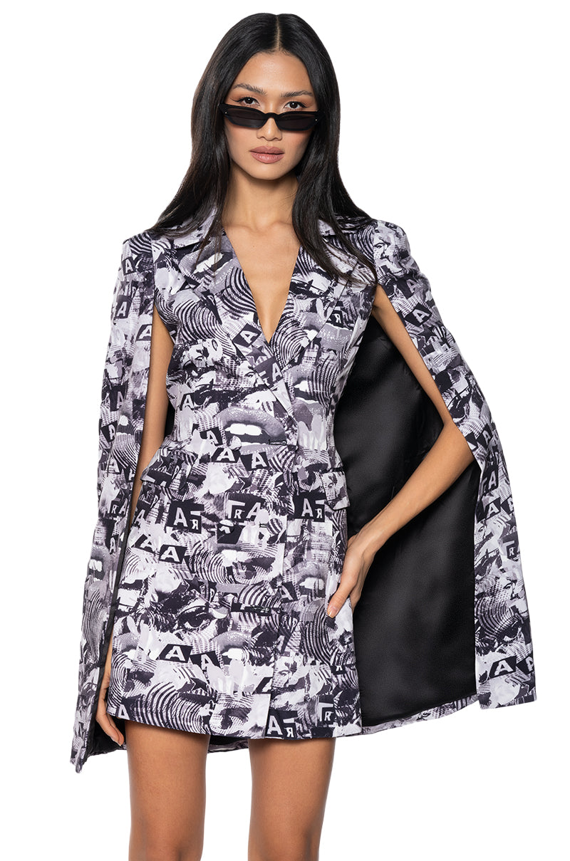 READ ALL ABOUT IT PRINTED BLAZER DRESS