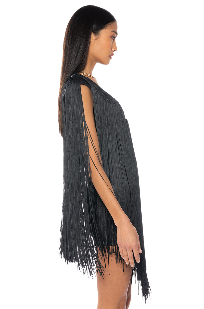 STEVIE DEEP V BANDAGE WITH FRINGE MINI DRESS