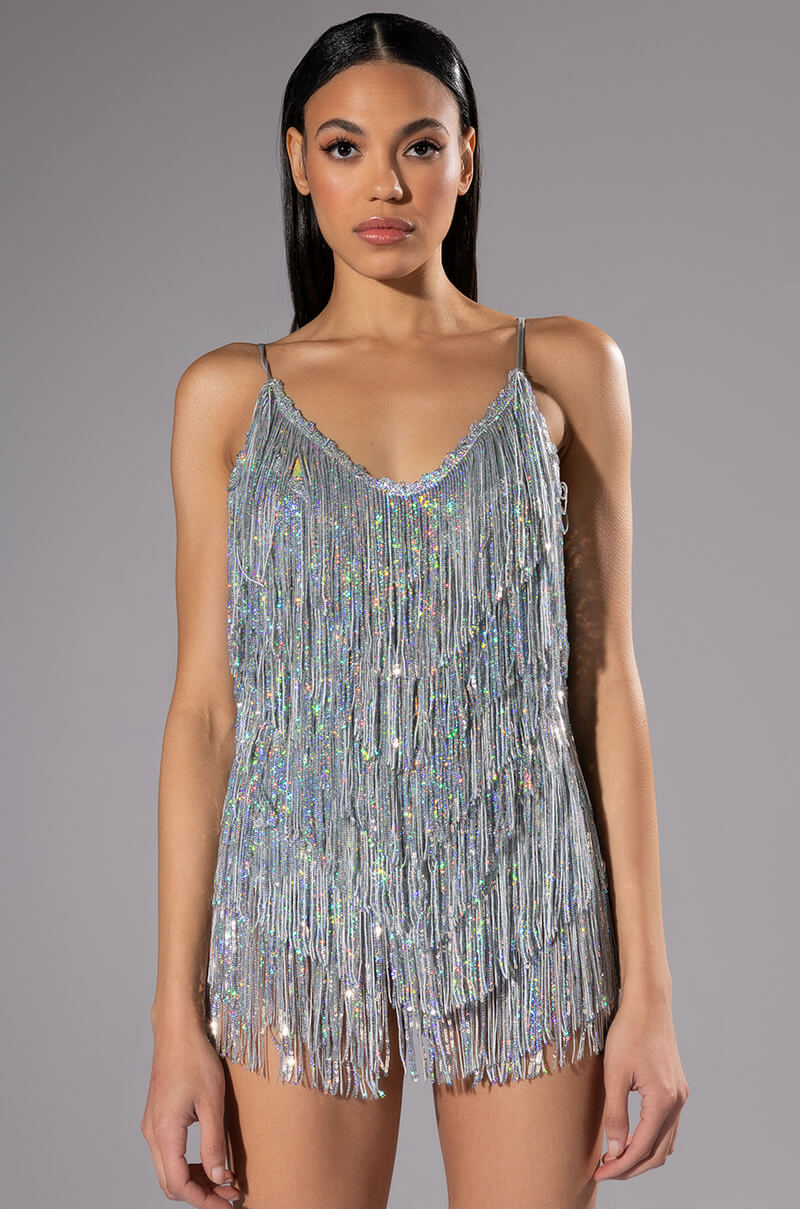 CANT BEAT THIS FRINGE METALLIC MINI ROMPER