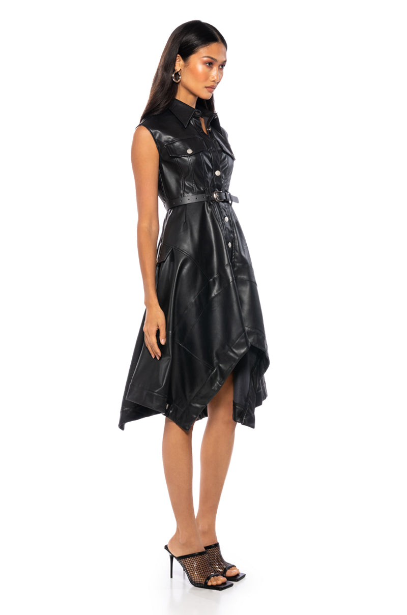 BLAIRE FLARED FAUX LEATHER MINI DRESS