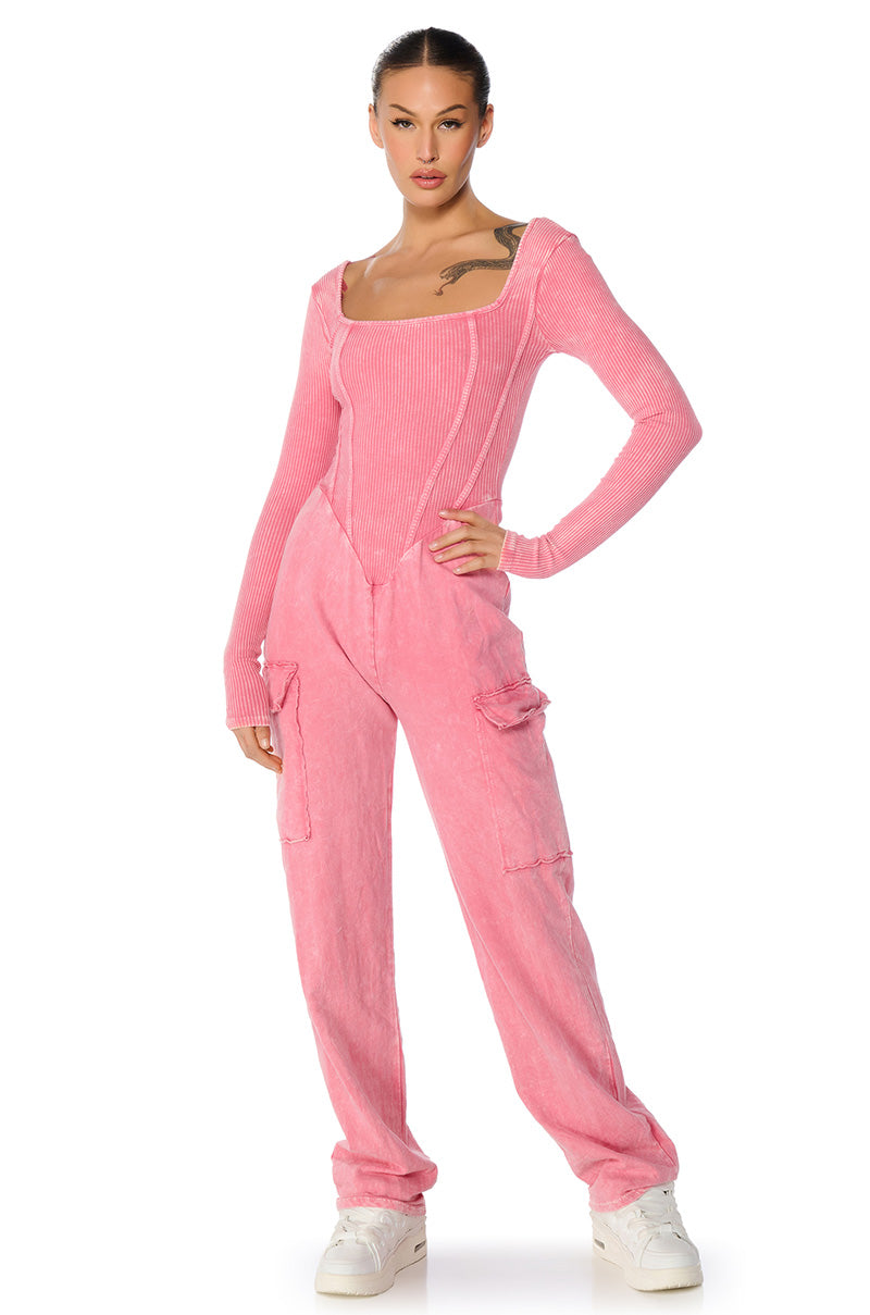 MILLIE CORSET CARGO JUMPSUIT IN PINK