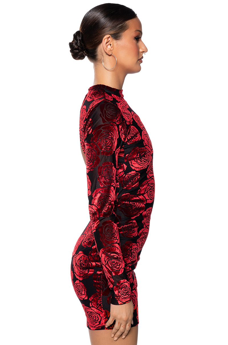 LE ROUGE FLORAL BURNOUT MINI DRESS