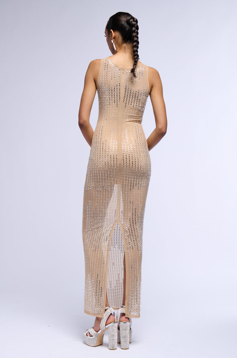 GLITZ AND GLAM RHINESTONE MESH MAXI DRESS