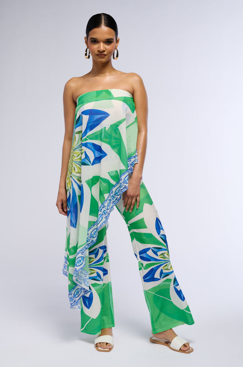 ALL ABOUT ME PRINTED MESH JUMPSUIT