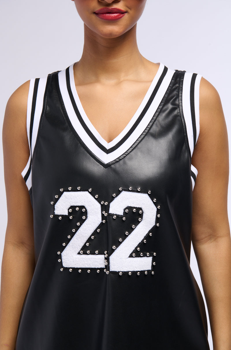 SITTING COURTSIDE PU JERSEY DRESS