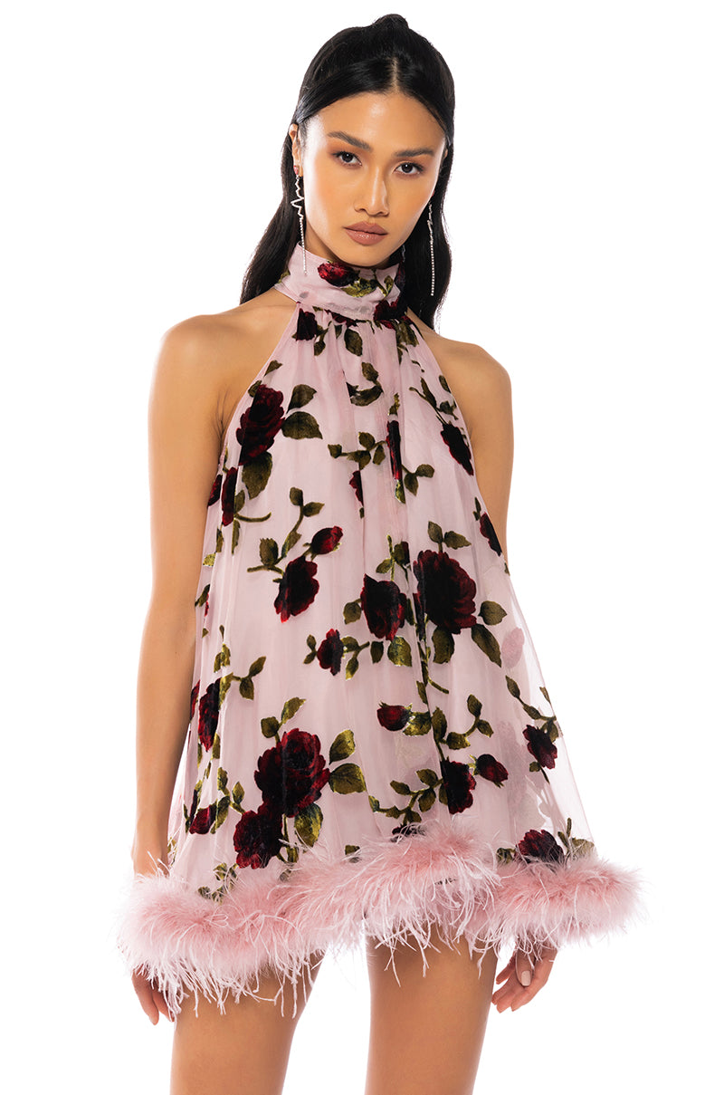 WATCH ME GLOW BURNOUT VELVET SLEEVELESS TRAPEZE DRESS