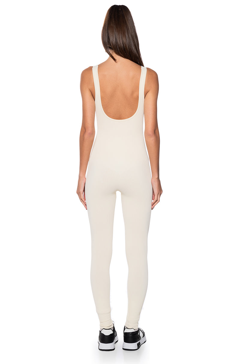 HOT GIRL WALK SLEEVELESS CATSUIT IN CREAM