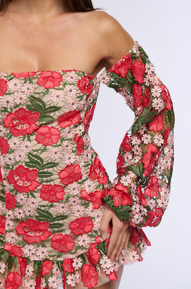 FLOWER POWER OFF THE SHOULDER MINI DRESS