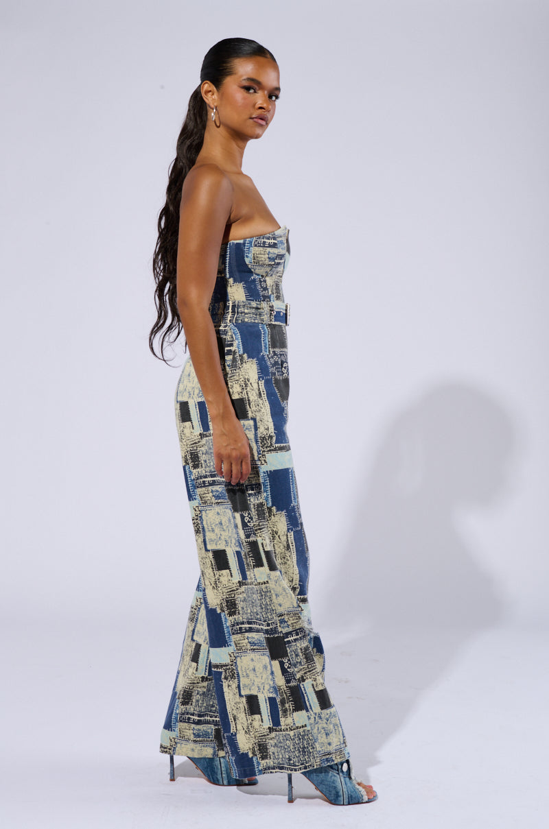 HENDRIX PRINTED DENIM JUMPSUIT