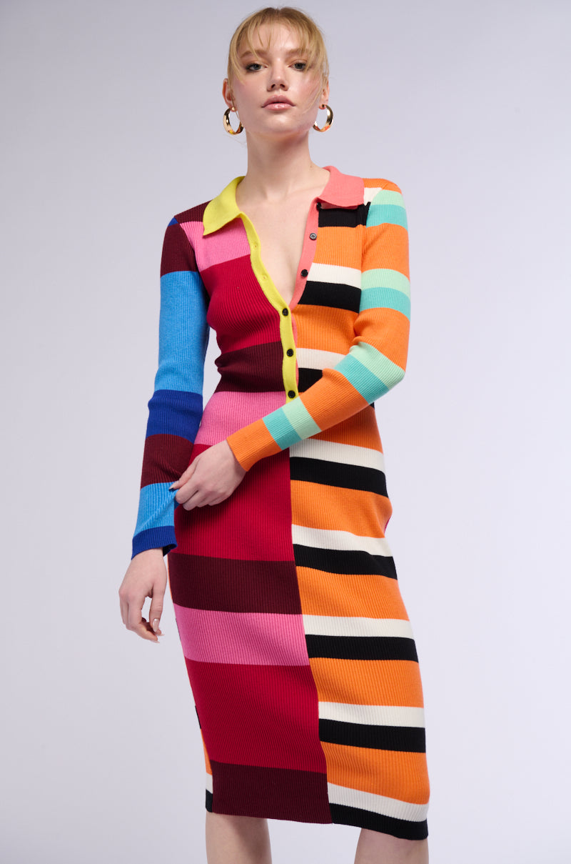 THE MAIN ATTRACTION COLOR BLOCKED MIDI DRESS