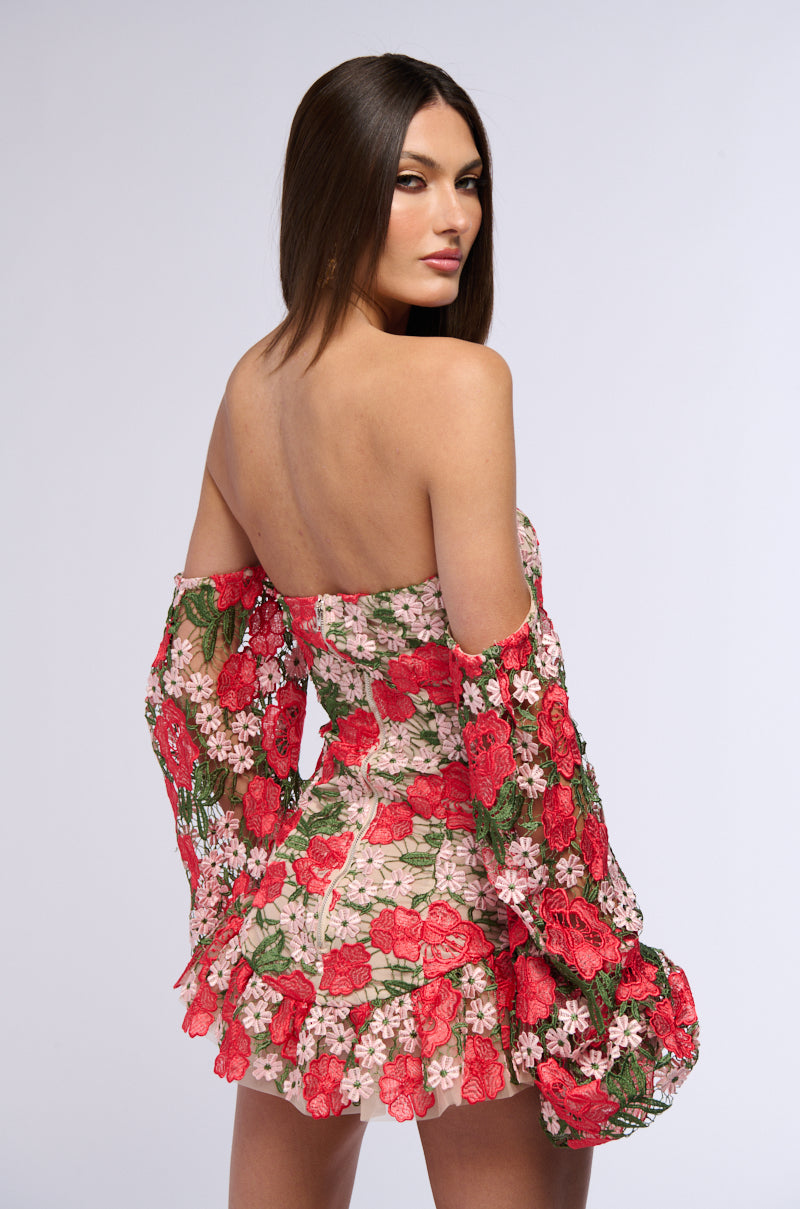 FLOWER POWER OFF THE SHOULDER MINI DRESS