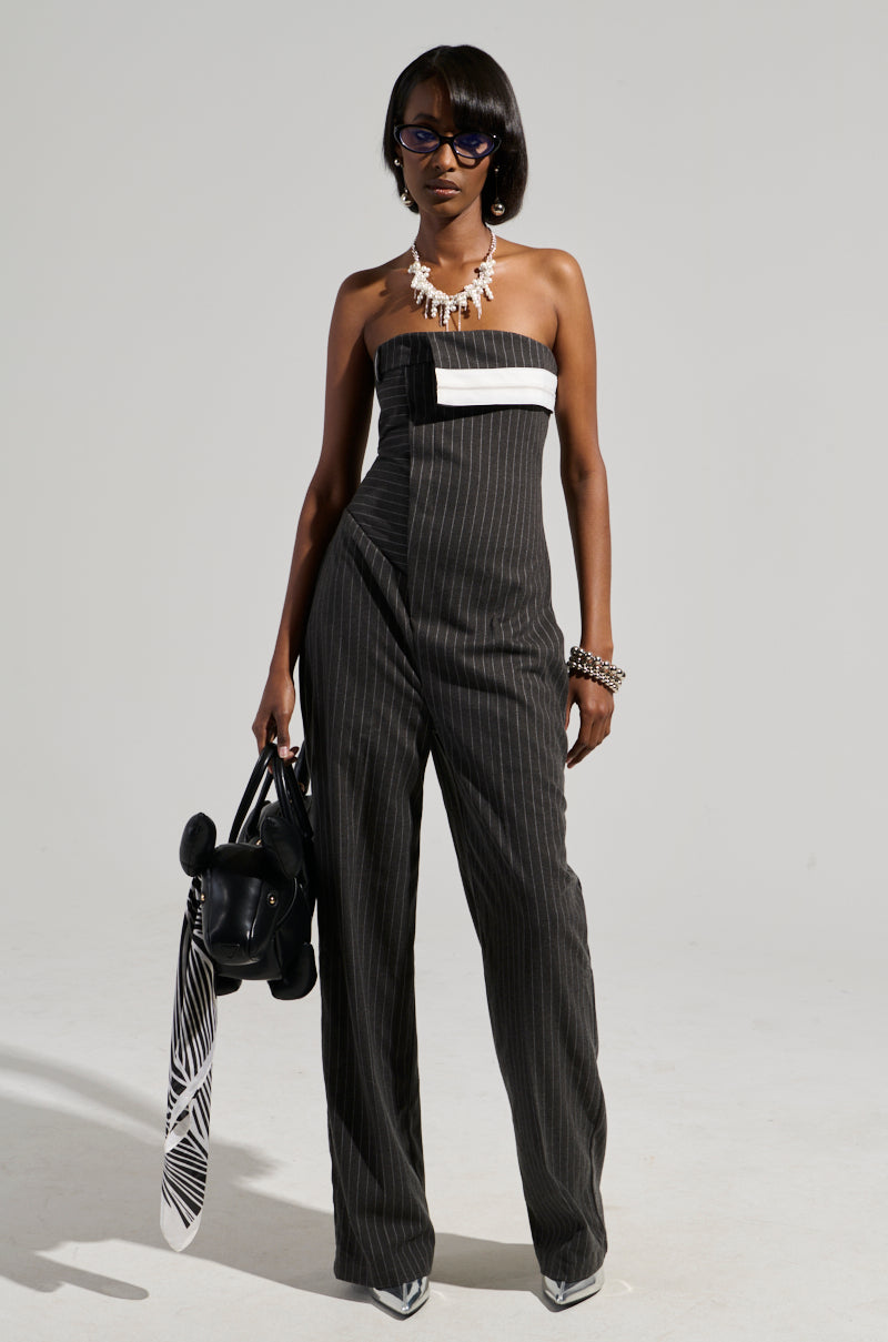 RITA PINSTRIPE SUITED JUMPSUIT