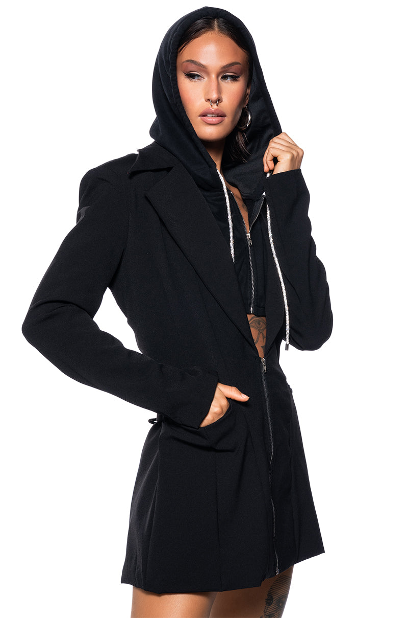 BUSINESS PARTY HOODED BLAZER DRESS