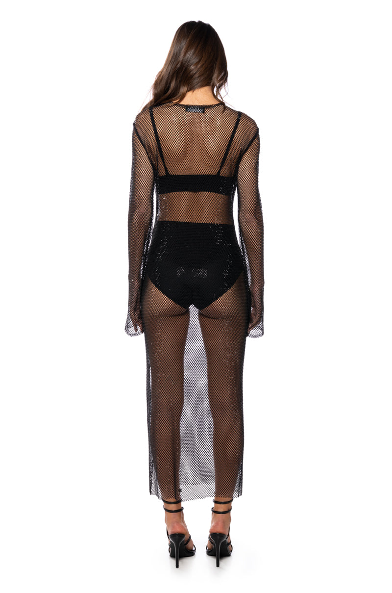 STAR OF THE NIGHT MESH LONGSLEEVE MAXI DRESS IN BLACK
