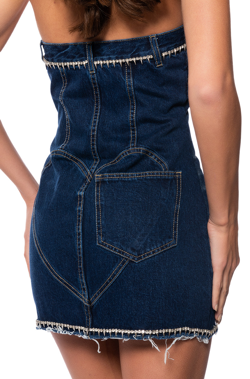 HOW'S THE VIEW STRAPLESS DENIM MINI DRESS